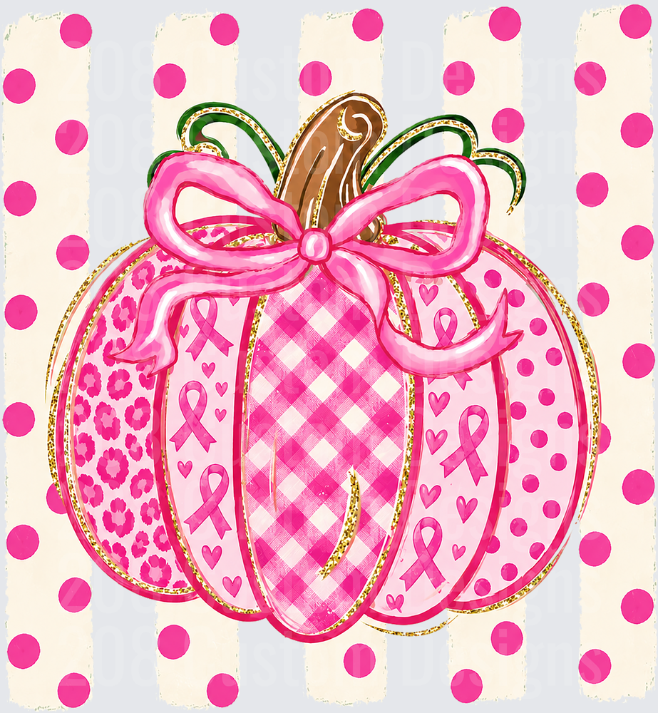 Pink Pumpkin Breast Cancer Awareness Ribbon Bow Fall Design