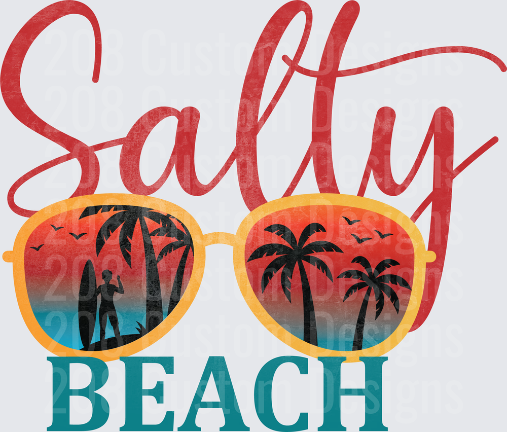 Salty Beach Sunglasses with Palm Trees and Surfer Silhouette