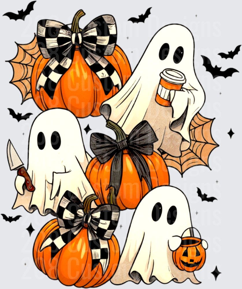 Halloween Ghosts Pumpkins Bows Bats Spooky Fall