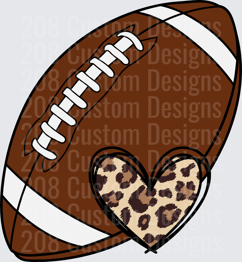 Football with Leopard Print Heart Overlay