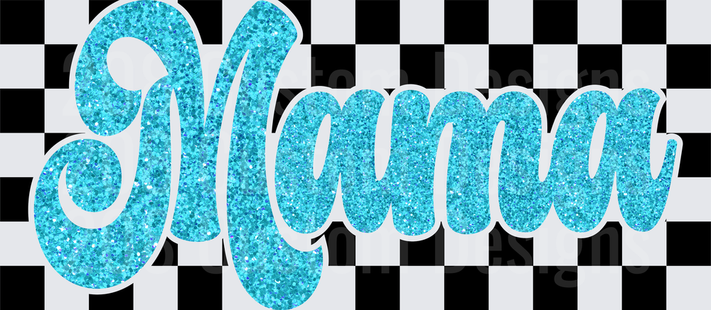 Mama Glitter Checkered Background