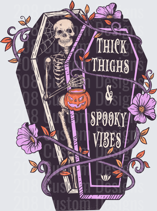 Thick Thighs & Spooky Vibes Skeleton Coffin Halloween