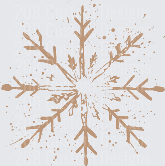 Distressed Brown Snowflake with Paint Splatter Effects