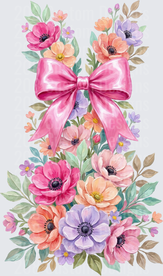 Pink Satin Bow with Watercolor Wildflower Bouquet