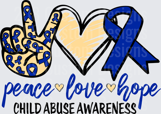 Peace Love Hope Child Abuse Awareness Blue Ribbon Design