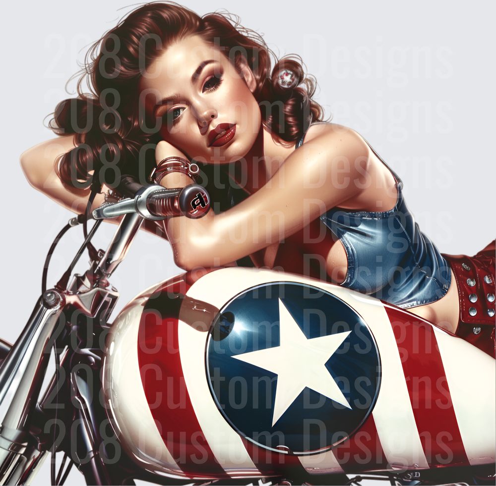 Pin-Up Girl on Captain America Shield Motorcycle