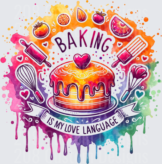 Baking Is My Love Language Watercolor Cake Design