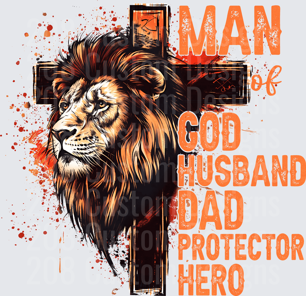Lion Cross Man of God Husband Dad Protector Hero Christian Faith Design