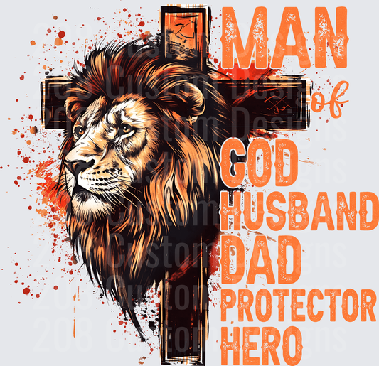 Lion Cross Man of God Husband Dad Protector Hero Christian Faith Design
