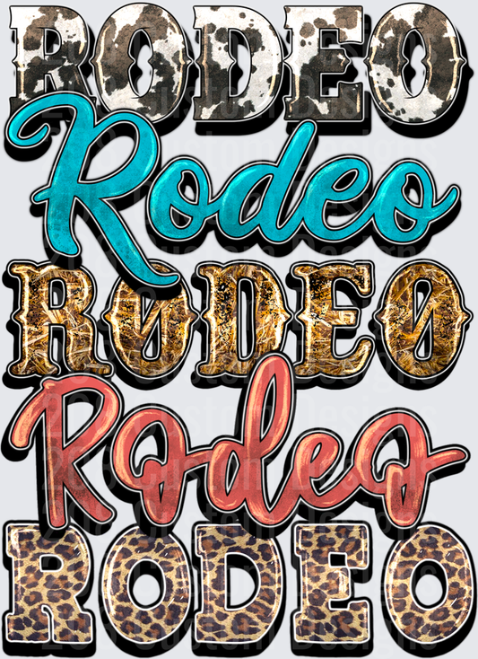 Rodeo Typography with Cow Print and Leopard Pattern Text