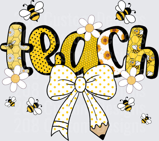 Teach Bee Honeycomb Sunflower Daisy Polka Dot Bow Pencil