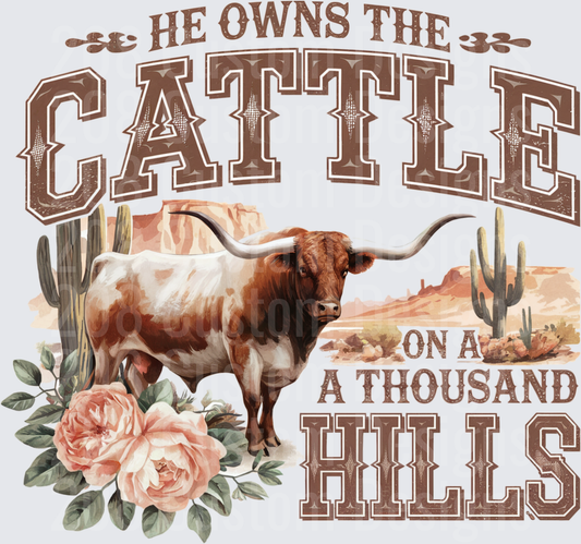 He Owns the Cattle on a Thousand Hills Longhorn Western Design