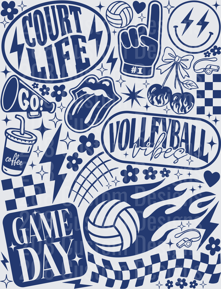 Volleyball Vibes Court Life Game Day Retro Doodle Sheet