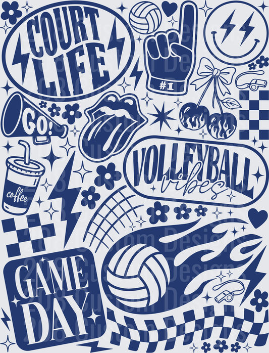 Volleyball Vibes Court Life Game Day Retro Doodle Sheet
