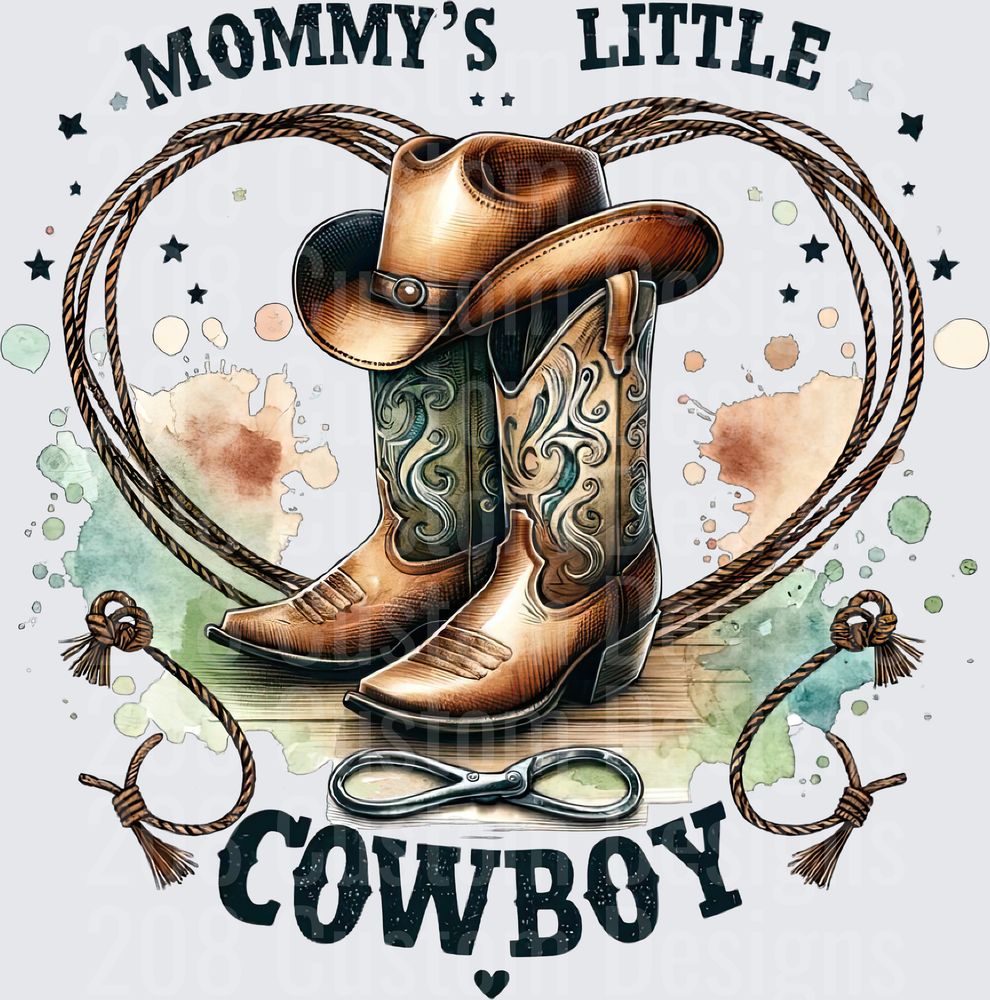 Mommy's Little Cowboy Western Boots Hat Rope Heart Design