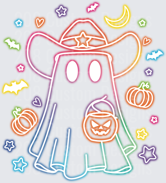 Neon Cowboy Ghost Halloween Jack-o-Lantern Bucket