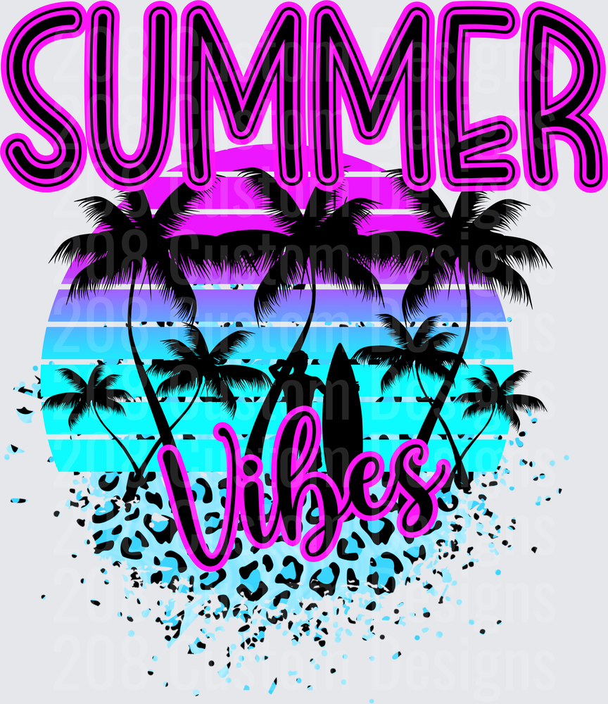 Summer Vibes Retro Tropical Palm Tree Beach Sunset Design