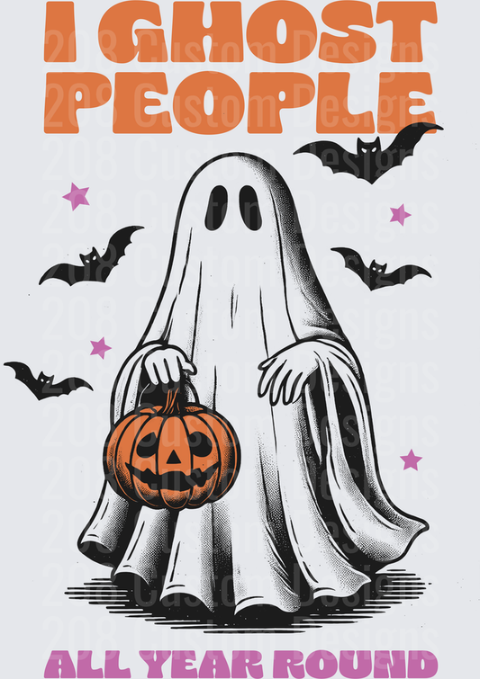 I Ghost People All Year Round Halloween Ghost with Jack-o-Lantern and Bats