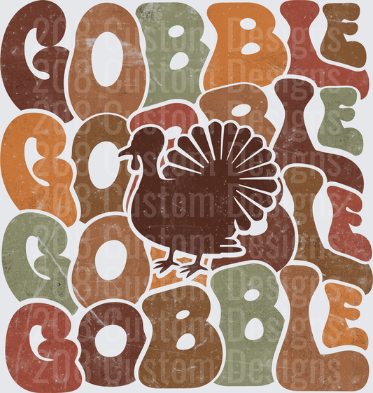 Retro Groovy Gobble Turkey Thanksgiving Stacked