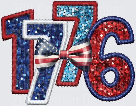 1776 Patriotic Embroidered Style with American Flag Bow