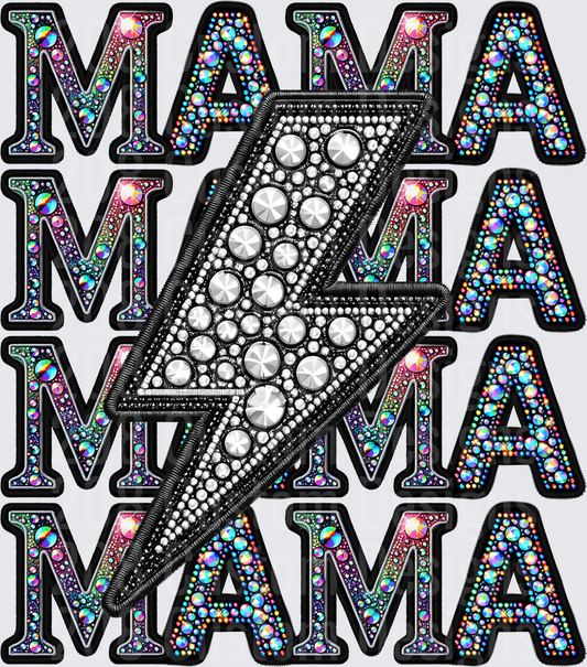 MAMA with Rhinestone Lightning Bolt and Colorful Gems