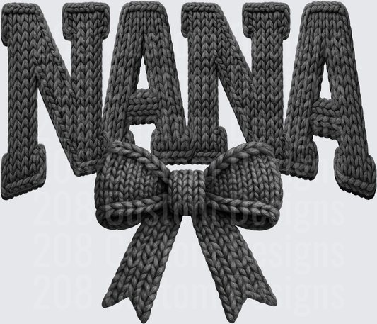 Knitted Mama Text with Bow Tie Design in Gray Yarn Pattern