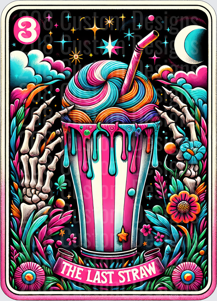 The Last Straw Tarot Card Psychedelic Milkshake with Skeleton Hands