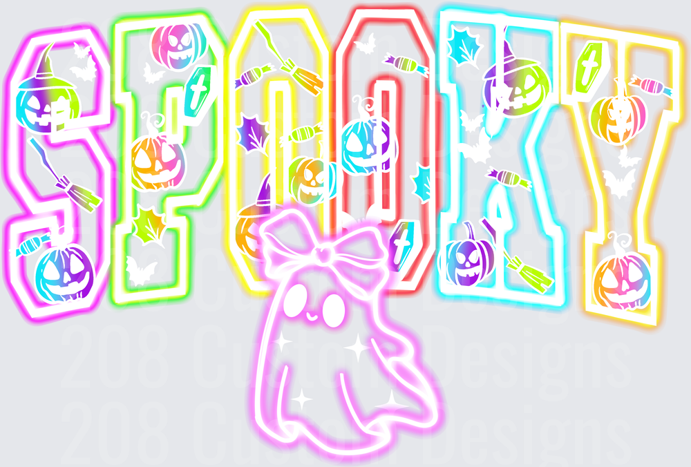 Neon Rainbow Spooky Cute Ghost Bow Halloween