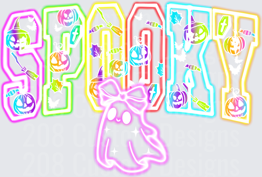Neon Rainbow Spooky Cute Ghost Bow Halloween