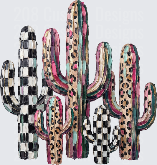 Leopard Print and Checkered Saguaro Cactus Cluster