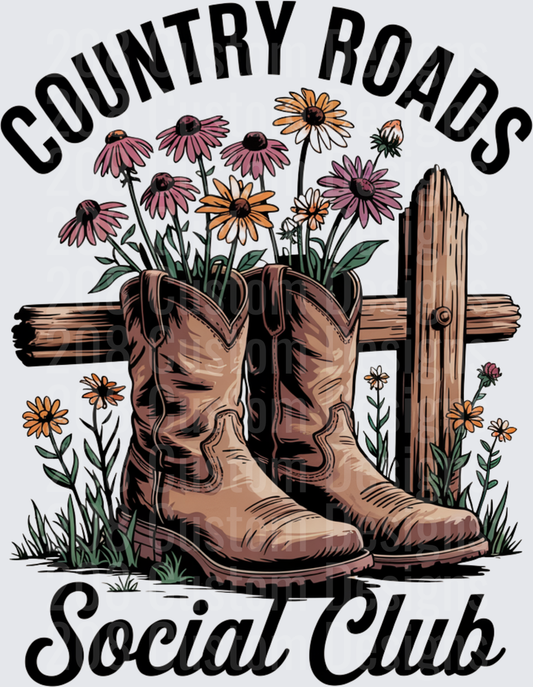 Country Roads Social Club Cowboy Boots and Wildflowers