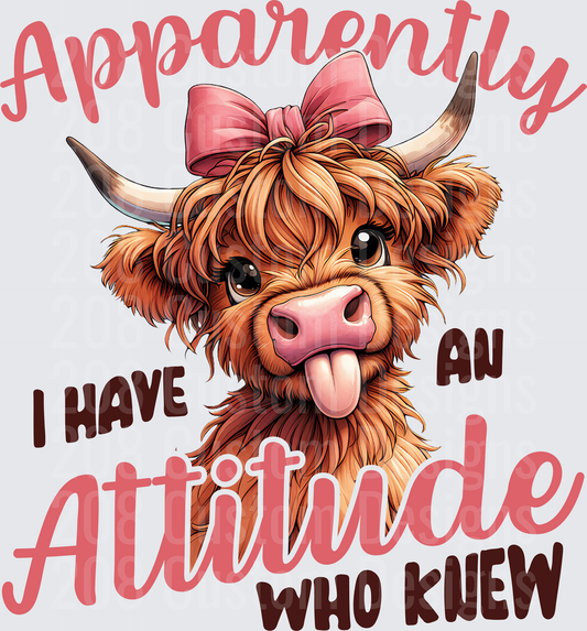 Sassy Highland Cow with Pink Bow Apparently I Have an Attitude Who Knew