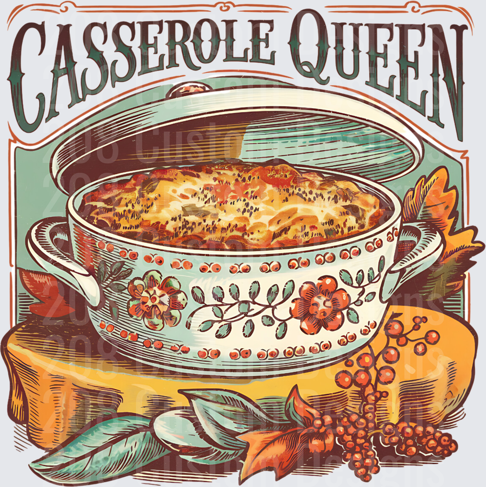Casserole Queen Vintage Kitchen Cooking Design with Floral Dish