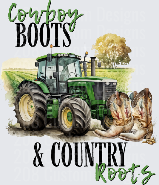 Cowboy Boots Country Roots Green Farm Tractor Design