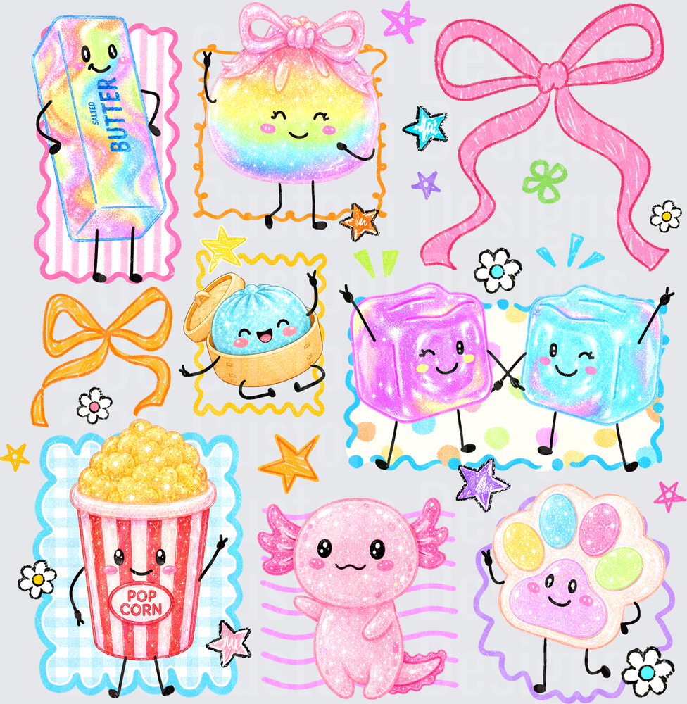 Glitter Food Characters Cute Axolotl Rainbow