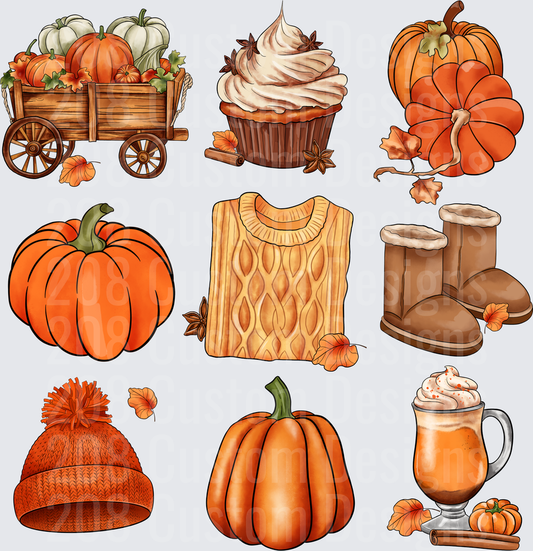 Autumn Fall Elements Collection Pumpkins Sweater Boots Cupcake