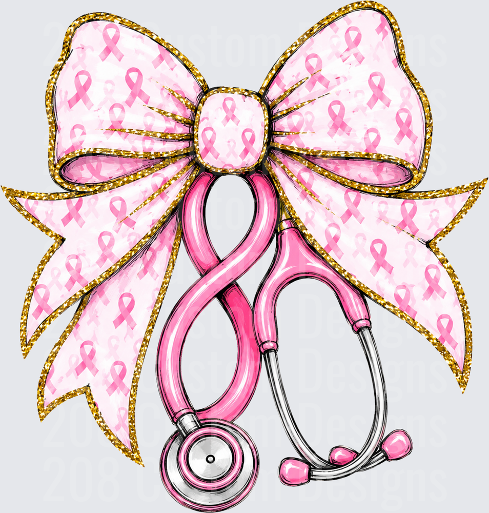 Pink Breast Cancer Awareness Bow Stethoscope Gold Glitter