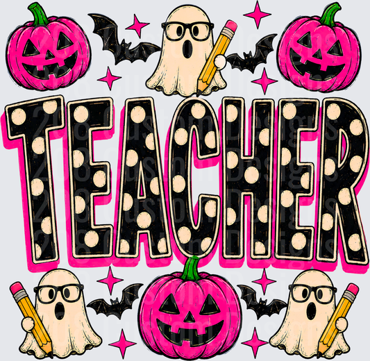 Halloween Teacher Ghost Glasses Pencil Pink Pumpkin Bats