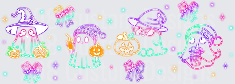 Neon Halloween Ghosts Pumpkins Bows