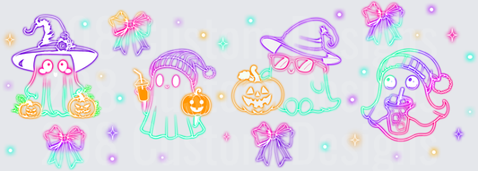Neon Halloween Ghosts Pumpkins Bows