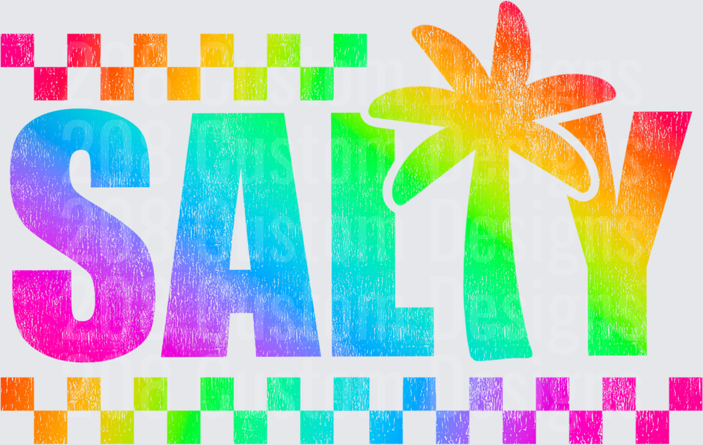 Salty Rainbow Gradient Text with Palm Tree and Colorful Squares