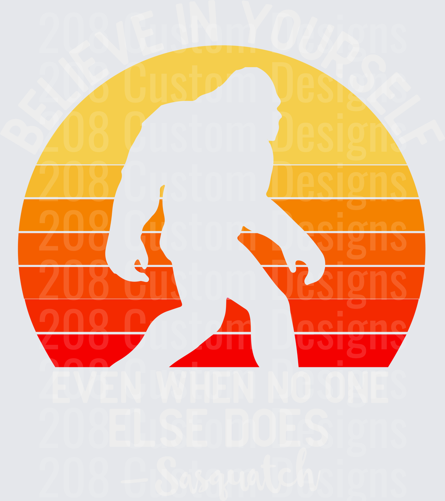 Bigfoot Sasquatch Silhouette Retro Sunset Believe Design