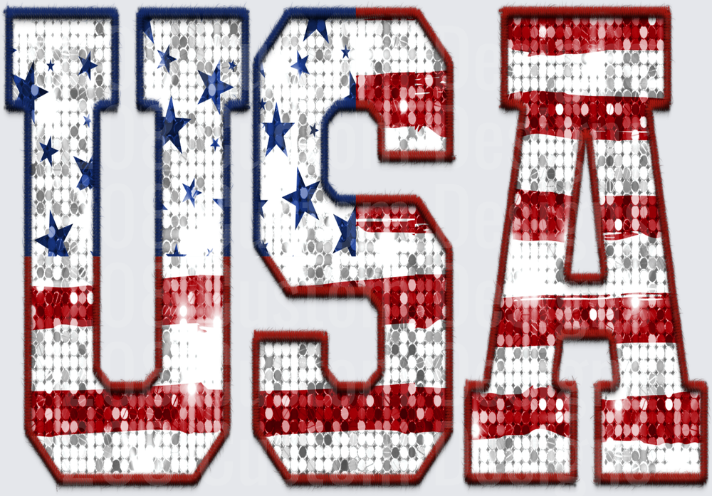 USA Letters with American Flag Stars and Stripes Pattern