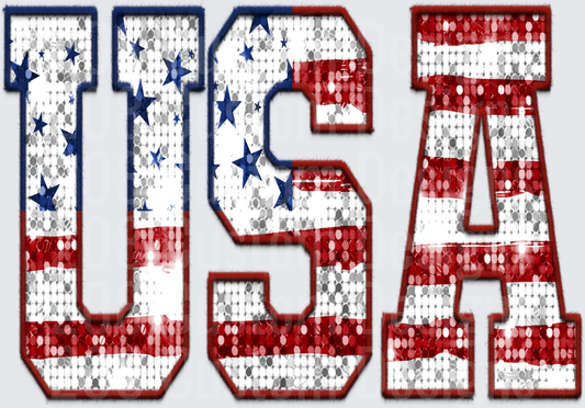 USA Letters with American Flag Stars and Stripes Pattern