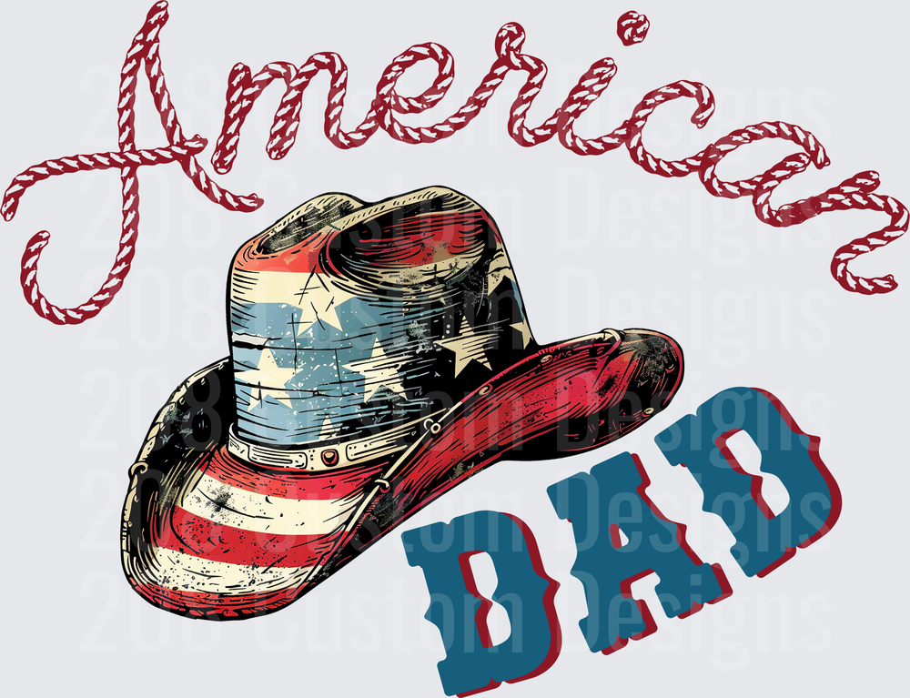 American Dad Cowboy Hat Patriotic Red White Blue Design