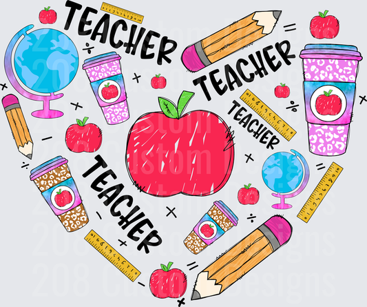 Teacher Heart Collage Apple Pencil Globe Coffee Cup