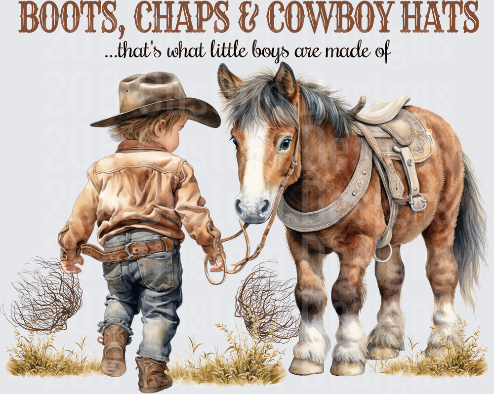 Little Cowboy Boy with Horse Boots Chaps Cowboy Hats Design