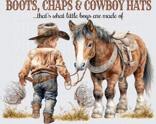 Little Cowboy Boy with Horse Boots Chaps Cowboy Hats Design