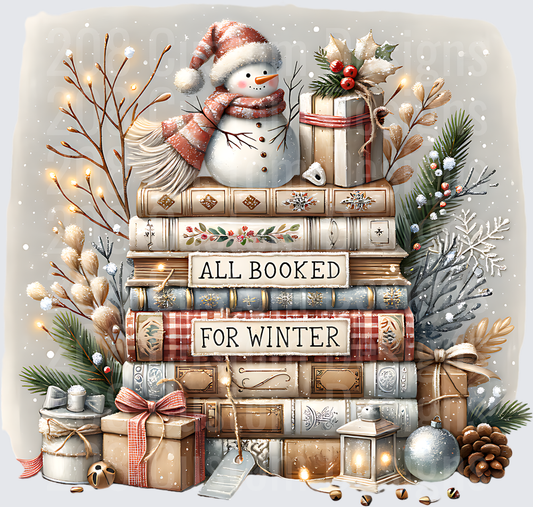 Winter Book Stack with Snowman All Booked for Winter Design