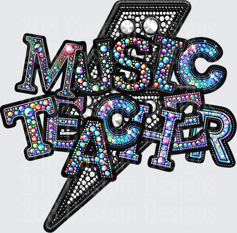 Music Teacher Rhinestone Lightning Bolt